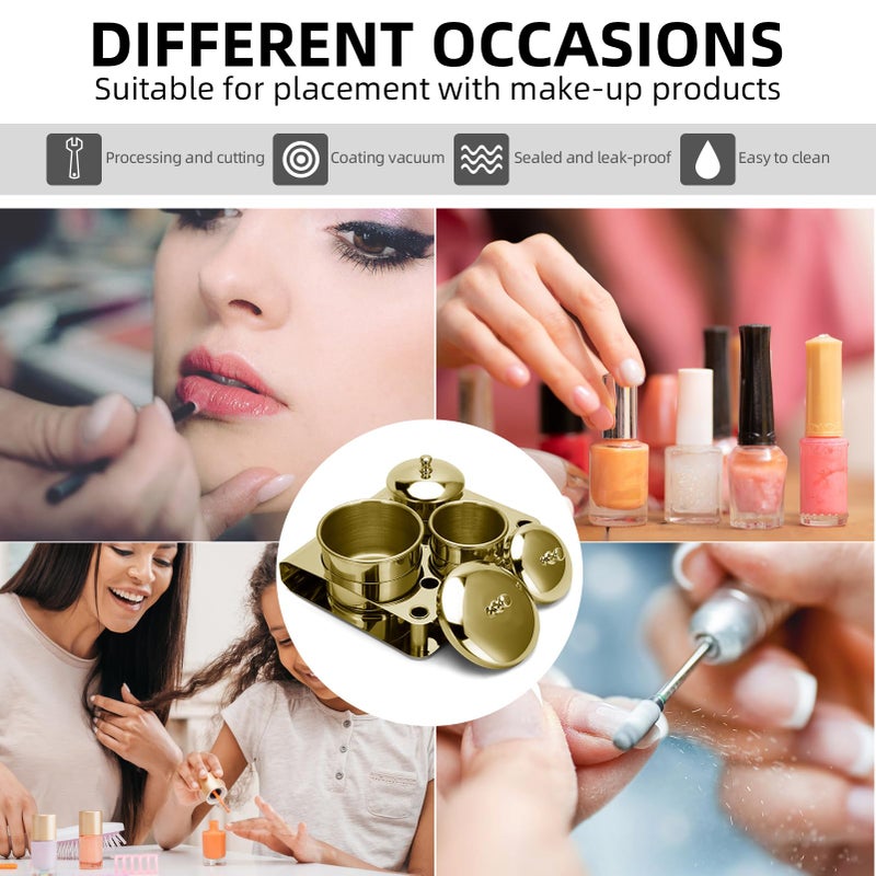 ZIBARBER Acrylic Liquid Container 3 PCS Stainless Steel Acrylic Liquid Powder Cup with Lids Dappen Dish Nail Powder Holder Container Nail Art Equipment Tools for Nail Design Tools (Gold) - Image 3